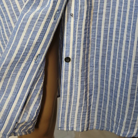 Hope & Harlow Blue and White Stiped Linen Blend Shirt Dress, Women's Size 12 - Picture 7 of 8